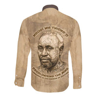Ngugi wa Thiong O Long Sleeve Button Shirt Vintage Map Ancient African Library - Decolonising the Mind - Wonder Print Shop
