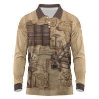 Ngugi wa Thiong O Long Sleeve Polo Shirt Vintage Map Ancient African Library - Decolonising the Mind - Wonder Print Shop