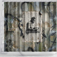 Ngugi wa Thiong O Shower Curtain Graffiti Resist Statement Ink Pen Revolution Fist Literary Activism - Wonder Print Shop