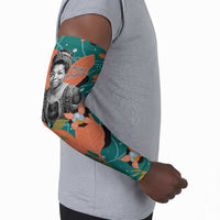 Maya Angelou Arm Sleeves Inspirational Quote Design Vibrant Teal and Orange Leaf Motif - Wonder Print Shop