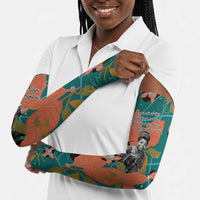 Maya Angelou Arm Sleeves Inspirational Quote Design Vibrant Teal and Orange Leaf Motif - Wonder Print Shop