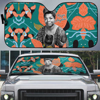 Maya Angelou Auto Sun Shade Inspirational Quote Design Vibrant Teal and Orange Leaf Motif - Wonder Print Shop