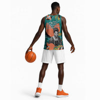 Maya Angelou Basketball Jersey Inspirational Quote Design Vibrant Teal and Orange Leaf Motif - Wonder Print Shop
