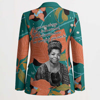 Maya Angelou Blazer Inspirational Quote Design Vibrant Teal and Orange Leaf Motif - Wonder Print Shop