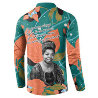 Maya Angelou Button Sweatshirt Inspirational Quote Design Vibrant Teal and Orange Leaf Motif