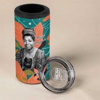 Maya Angelou 4 in 1 Can Cooler Tumbler Inspirational Quote Design Vibrant Teal and Orange Leaf Motif - Wonder Print Shop
