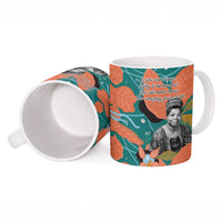 Maya Angelou Ceramic Mug Inspirational Quote Design Vibrant Teal and Orange Leaf Motif - Wonder Print Shop