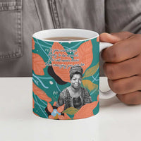 Maya Angelou Ceramic Mug Inspirational Quote Design Vibrant Teal and Orange Leaf Motif - Wonder Print Shop