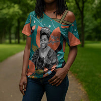 Maya Angelou Cross Shoulder Shirt Inspirational Quote Design Vibrant Teal and Orange Leaf Motif - Wonder Print Shop