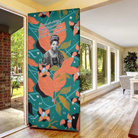 Maya Angelou Door Cover Inspirational Quote Design Vibrant Teal and Orange Leaf Motif - Wonder Print Shop