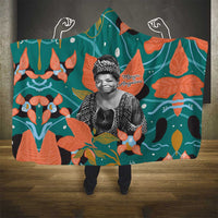 Maya Angelou Hooded Blanket Inspirational Quote Design Vibrant Teal and Orange Leaf Motif - Wonder Print Shop