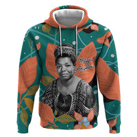 Maya Angelou Hoodie Inspirational Quote Design Vibrant Teal and Orange Leaf Motif - Wonder Print Shop