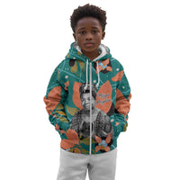 Maya Angelou Kid Hoodie Inspirational Quote Design Vibrant Teal and Orange Leaf Motif - Wonder Print Shop