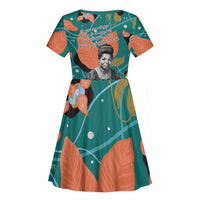 Maya Angelou Kid Short Sleeve Dress Inspirational Quote Design Vibrant Teal and Orange Leaf Motif - Wonder Print Shop