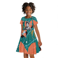 Maya Angelou Kid Short Sleeve Dress Inspirational Quote Design Vibrant Teal and Orange Leaf Motif - Wonder Print Shop