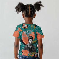Maya Angelou Kid T shirt Inspirational Quote Design Vibrant Teal and Orange Leaf Motif - Wonder Print Shop