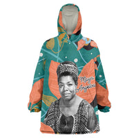 Maya Angelou Kid Wearable Blanket Hoodie Inspirational Quote Design Vibrant Teal and Orange Leaf Motif - Wonder Print Shop