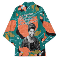 Maya Angelou Kimono Inspirational Quote Design Vibrant Teal and Orange Leaf Motif - Wonder Print Shop
