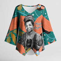 Maya Angelou Kimono Sleeve Blouse Inspirational Quote Design Vibrant Teal and Orange Leaf Motif - Wonder Print Shop
