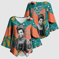 Maya Angelou Kimono Sleeve Blouse Inspirational Quote Design Vibrant Teal and Orange Leaf Motif - Wonder Print Shop
