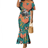 Maya Angelou Mermaid Dress Inspirational Quote Design Vibrant Teal and Orange Leaf Motif - Wonder Print Shop