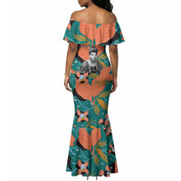 Maya Angelou Mermaid Dress Inspirational Quote Design Vibrant Teal and Orange Leaf Motif - Wonder Print Shop