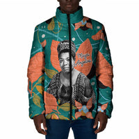 Maya Angelou Padded Jacket Inspirational Quote Design Vibrant Teal and Orange Leaf Motif - Wonder Print Shop