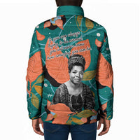Maya Angelou Padded Jacket Inspirational Quote Design Vibrant Teal and Orange Leaf Motif - Wonder Print Shop