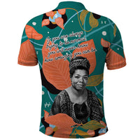 Maya Angelou Polo Shirt Inspirational Quote Design Vibrant Teal and Orange Leaf Motif - Wonder Print Shop