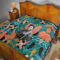 Maya Angelou Quilt Inspirational Quote Design Vibrant Teal and Orange Leaf Motif - Wonder Print Shop
