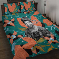 Maya Angelou Quilt Bed Set Inspirational Quote Design Vibrant Teal and Orange Leaf Motif - Wonder Print Shop