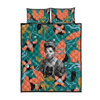 Maya Angelou Quilt Bed Set Inspirational Quote Design Vibrant Teal and Orange Leaf Motif - Wonder Print Shop