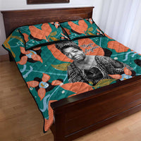 Maya Angelou Quilt Bed Set Inspirational Quote Design Vibrant Teal and Orange Leaf Motif - Wonder Print Shop