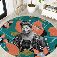 Maya Angelou Round Carpet Inspirational Quote Design Vibrant Teal and Orange Leaf Motif - Wonder Print Shop