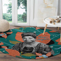 Maya Angelou Round Carpet Inspirational Quote Design Vibrant Teal and Orange Leaf Motif - Wonder Print Shop