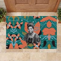 Maya Angelou Rubber Doormat Inspirational Quote Design Vibrant Teal and Orange Leaf Motif - Wonder Print Shop
