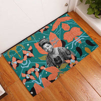 Maya Angelou Rubber Doormat Inspirational Quote Design Vibrant Teal and Orange Leaf Motif - Wonder Print Shop