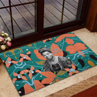 Maya Angelou Rubber Doormat Inspirational Quote Design Vibrant Teal and Orange Leaf Motif - Wonder Print Shop