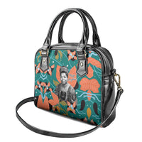 Maya Angelou Shoulder Handbag Inspirational Quote Design Vibrant Teal and Orange Leaf Motif - Wonder Print Shop