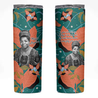 Maya Angelou Skinny Tumbler Inspirational Quote Design Vibrant Teal and Orange Leaf Motif - Wonder Print Shop