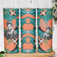 Maya Angelou Skinny Tumbler Inspirational Quote Design Vibrant Teal and Orange Leaf Motif - Wonder Print Shop