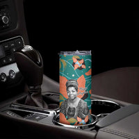 Maya Angelou Skinny Tumbler Inspirational Quote Design Vibrant Teal and Orange Leaf Motif - Wonder Print Shop
