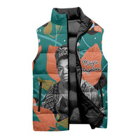 Maya Angelou Sleeveless Puffer Jacket Inspirational Quote Design Vibrant Teal and Orange Leaf Motif - Wonder Print Shop