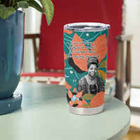 Maya Angelou Tumbler Cup Inspirational Quote Design Vibrant Teal and Orange Leaf Motif - Wonder Print Shop