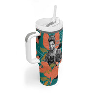 Maya Angelou Tumbler With Handle Inspirational Quote Design Vibrant Teal and Orange Leaf Motif - Wonder Print Shop