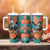 Maya Angelou Tumbler With Handle Inspirational Quote Design Vibrant Teal and Orange Leaf Motif - Wonder Print Shop