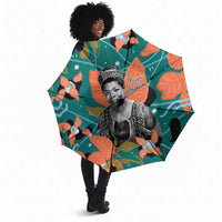 Maya Angelou Umbrella Inspirational Quote Design Vibrant Teal and Orange Leaf Motif - Wonder Print Shop