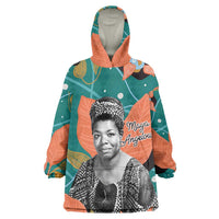 Maya Angelou Wearable Blanket Hoodie Inspirational Quote Design Vibrant Teal and Orange Leaf Motif - Wonder Print Shop