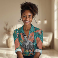 Maya Angelou Women Casual Shirt Inspirational Quote Design Vibrant Teal and Orange Leaf Motif - Wonder Print Shop