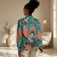 Maya Angelou Women Casual Shirt Inspirational Quote Design Vibrant Teal and Orange Leaf Motif - Wonder Print Shop